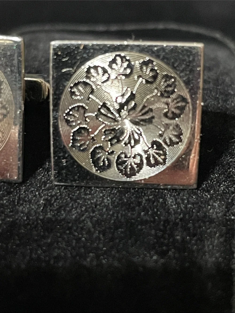 Swank Sterling Silver Floral Engraved Square Cufflinks -
